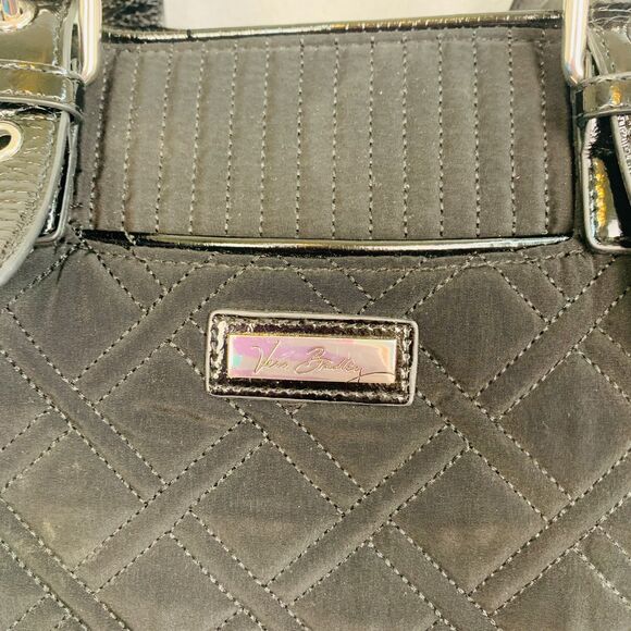 Vera Bradley Black Quilted Tote Bag Purse Shoulder Handbag Silver Hardware Large - Picture 9 of 9